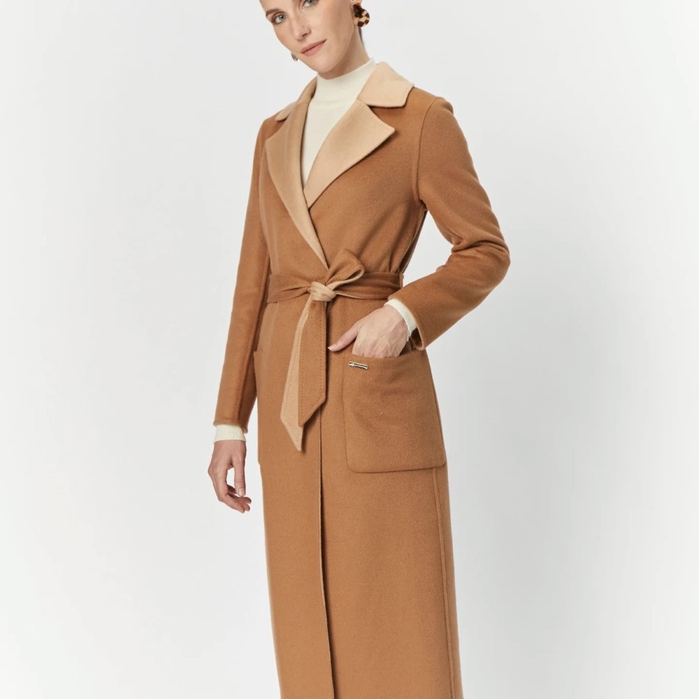 Gobi Mongolian Reversible Cashmere Brown/Cream Belted Wrap Coat